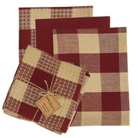 Wicklow Check 3 Dish Towel-1 Dishcloth Set - Garnet