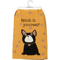 Cotton Dish Towel- Dog Design, Fetch It Yourself 28"x28"