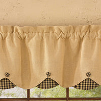 Burlap & Check Lined Scalloped Valance, 58 x 15", Black