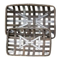 Gray Wash Rectangle Tobacco Baskets w/Metal Strips - Set of 2