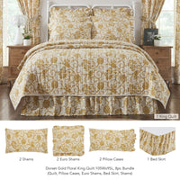Dorset Gold Floral King Quilt 105Wx95L 8pc Bundle (Quilt, Euro Shams, Bed Skirt, Shams, Pillow Cases)