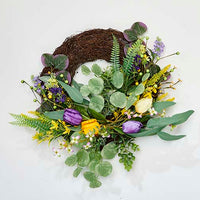 Welcome Spring Tulip & Green Leaves Half Wreath