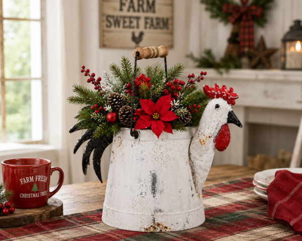 Christmas Rustic Rooster centerpiece