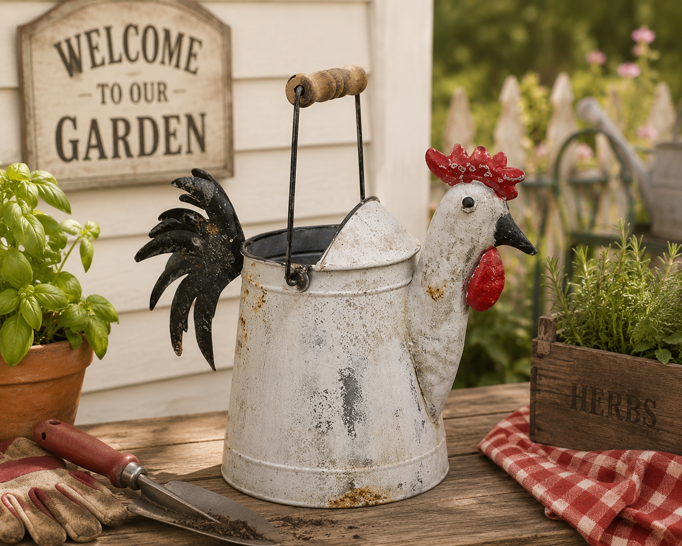 Rustic farmhouse table styled with Laughing Moose Gifts decor